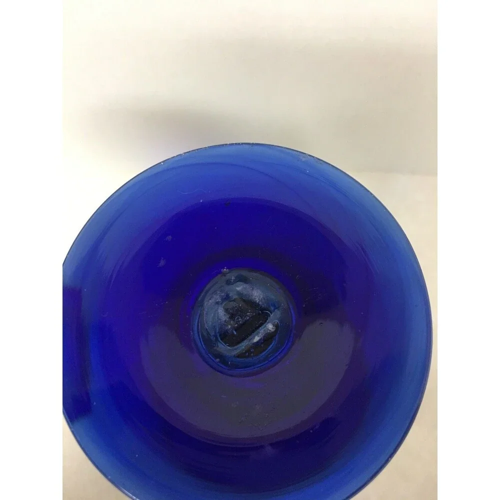 2 Hand Blown Cobalt Blue Clear Glass Candle Holders Clear Stemmed